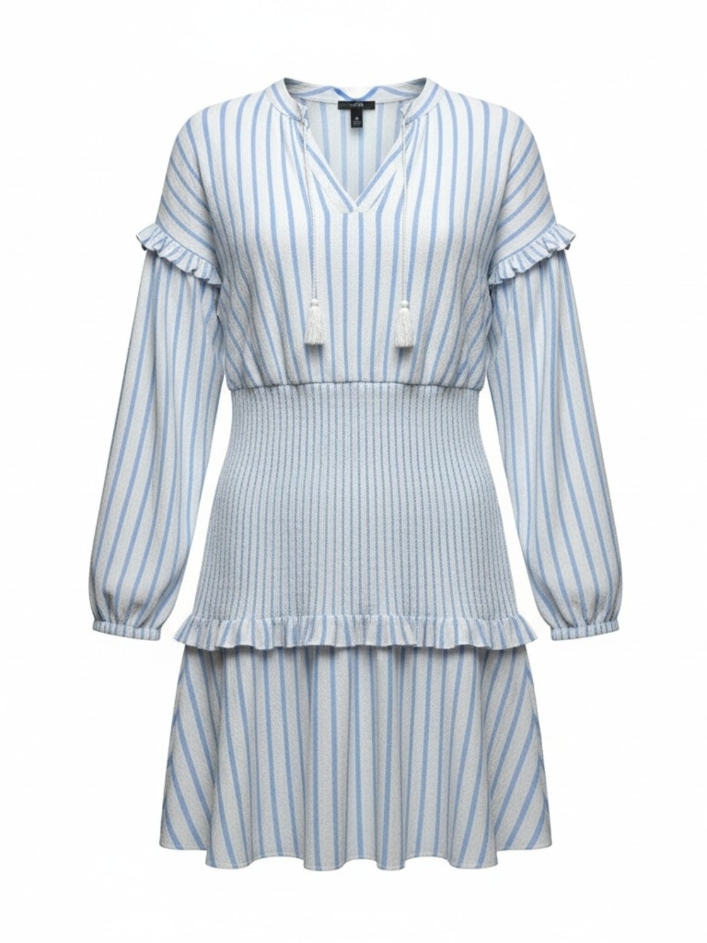 AQUA | Striped Smocked Boho Mini‎ Dress Swim Cover Resort Beachy Blue White | XL